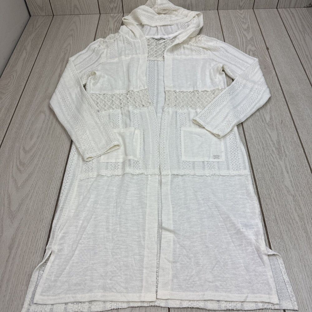 Miss Me Women Knit Swing Duster Sweater w/ Hood Size Large Cream Cardigan Boho